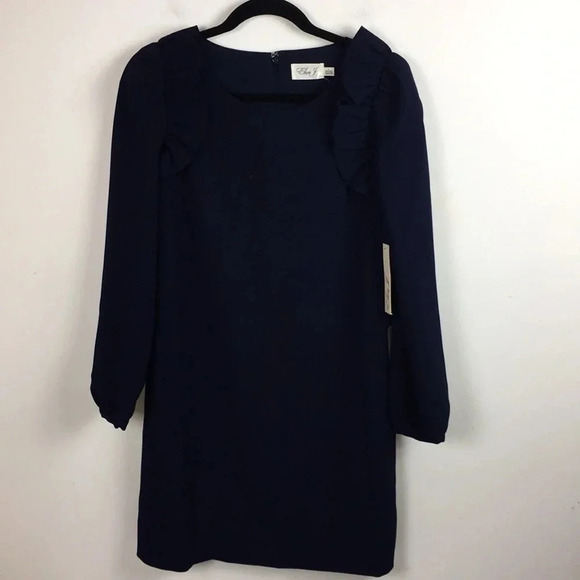 Eliza J Blue Long Sleeve Ruffle Shift Dress Size 6 - Picture 3 of 7